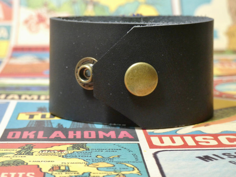 Leather Cuff Bracelet with a repurposed vintage gray crystal brooch