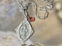 Miraculous medal sterling necklace, religious pendant