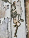Vintage barrel key and date nail #28 necklace, antique silver chain