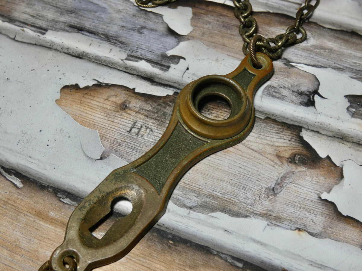 Vintage skeleton key pendant and door knob keyhole plate Necklace