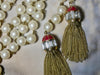 Lariat Pearl and Gold Tassel Necklace, Burgundy Enamel and Crystal Tassel
