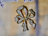 Bow pin Swarovski pave gold brooch
