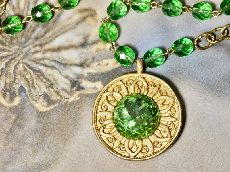 One of a kind green rosary chain pendant