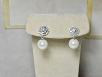 Pearl and Rhinestone Earring, Rhinestone Detail, Pearl Drop Pierced Earring