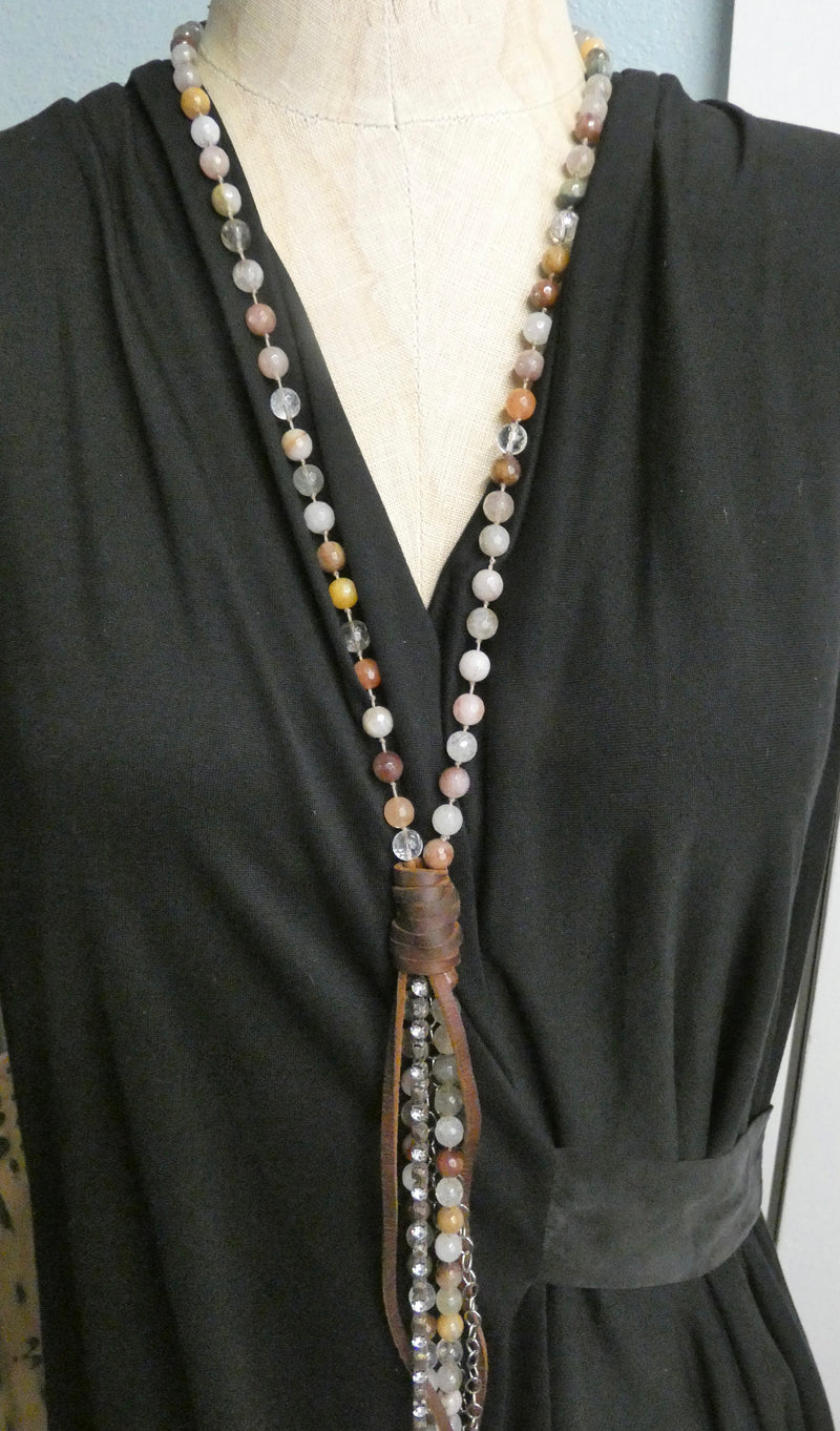 Lariat Style Necklace made with Rutilated Quartz