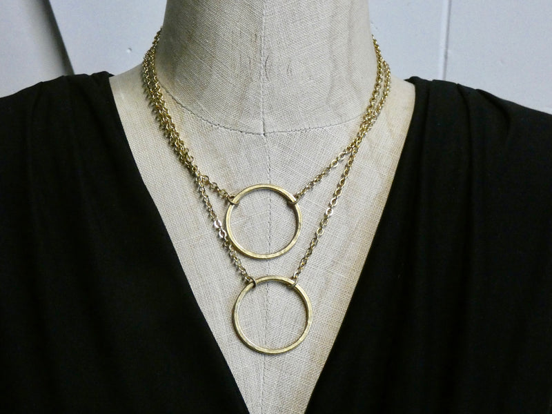 Circle Necklace, Medium Hammered 14K Gold plated Circle Pendant
