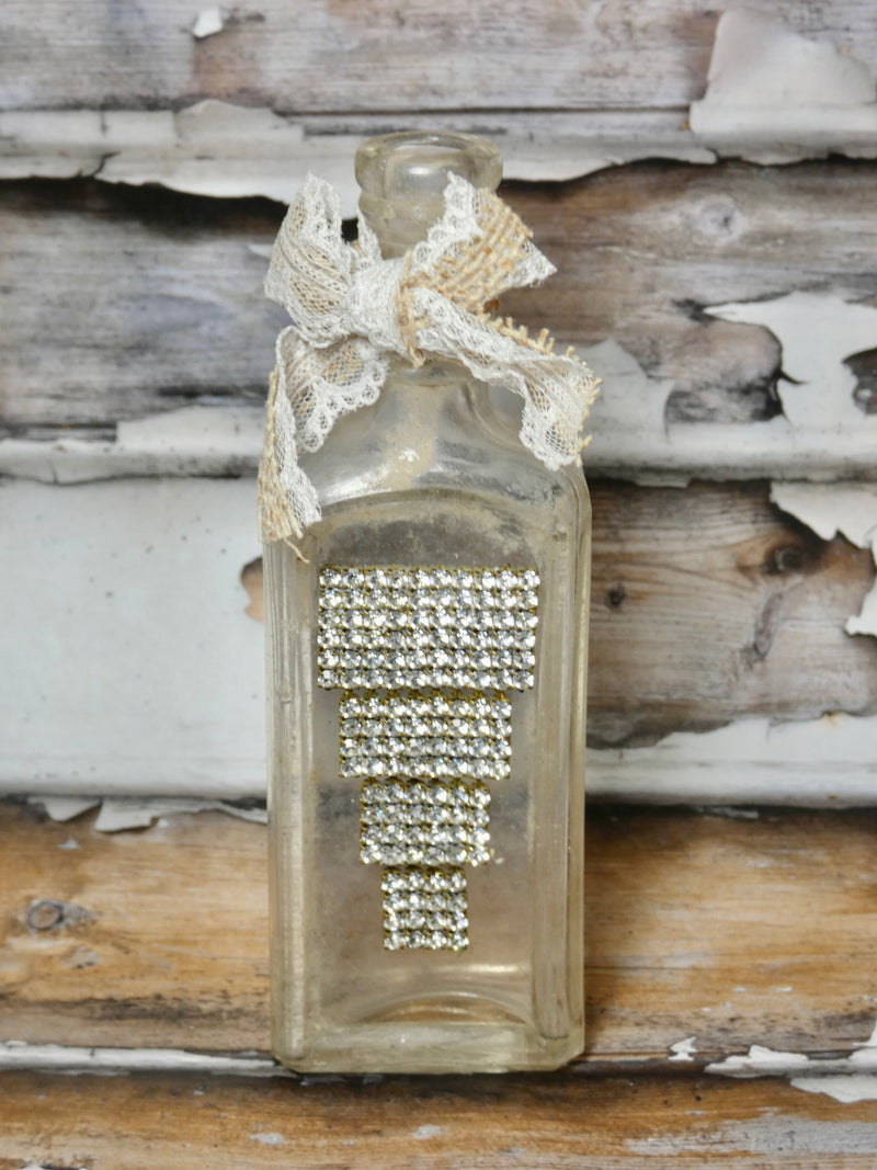 Embellished Apothecary Bottle with repurposed Vintage Rhinestone