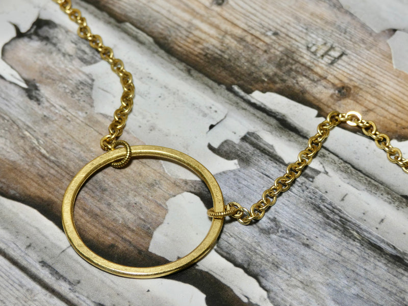 Circle Necklace, Medium Hammered 14K Gold plated Circle Pendant
