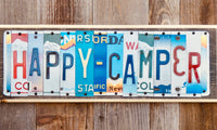Happy Camper Sign made with repurposed License Plates