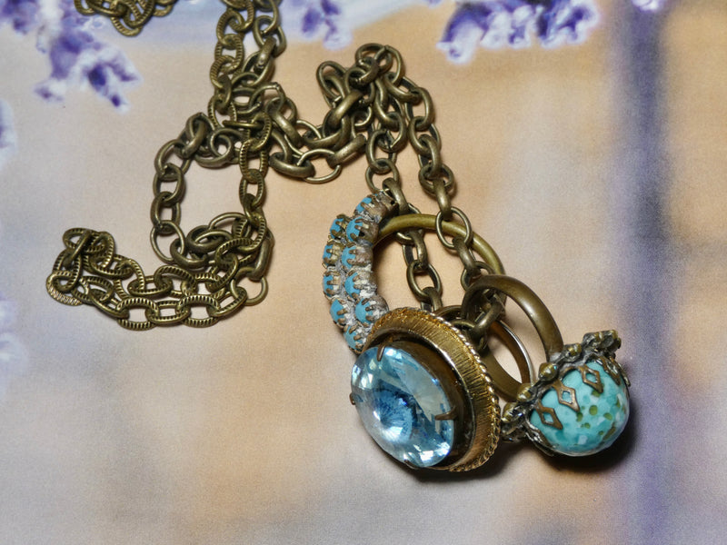 One of a Kind Vintage Charm Necklace with repurposed vintage rings