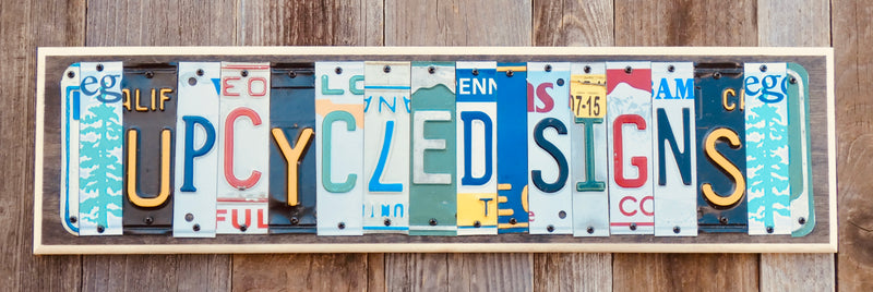 Personalized License Plate Sign repurposed from colorful license plates