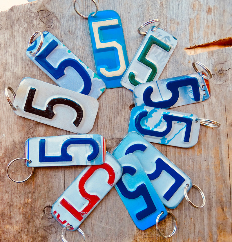 Number 3 Key Chain from repurposed License Plates