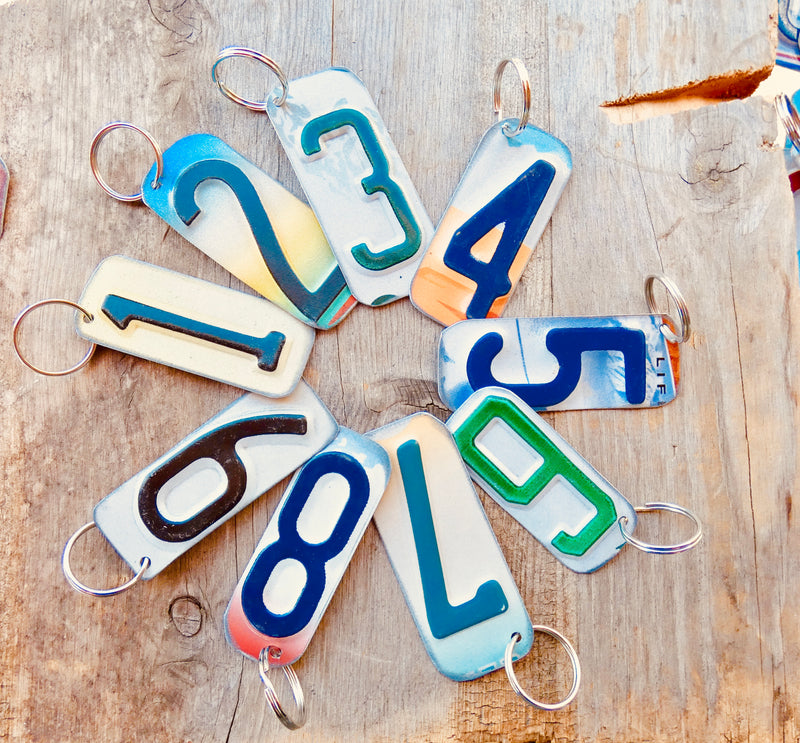 Number 8 Key Chain from repurposed License Plates