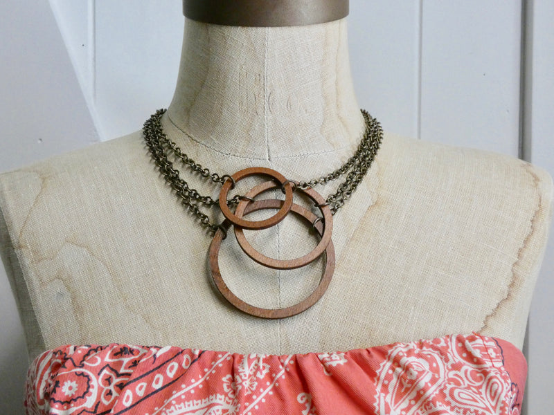 Wooden Circle Necklace, Medium Chestnut Birch Infinity Necklace