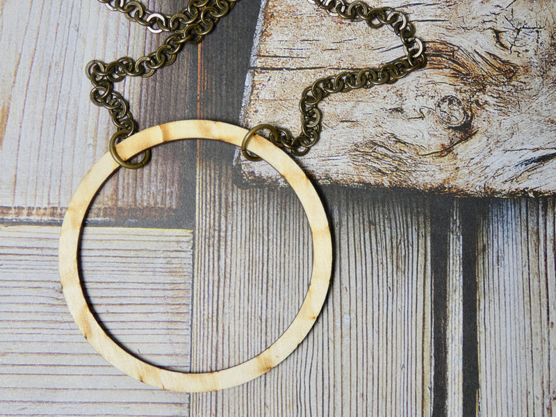 Circle Necklace, Large Natural Birch Wood Infinity Necklace