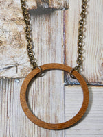 Wooden Circle Necklace, Medium Chestnut Birch Infinity Necklace