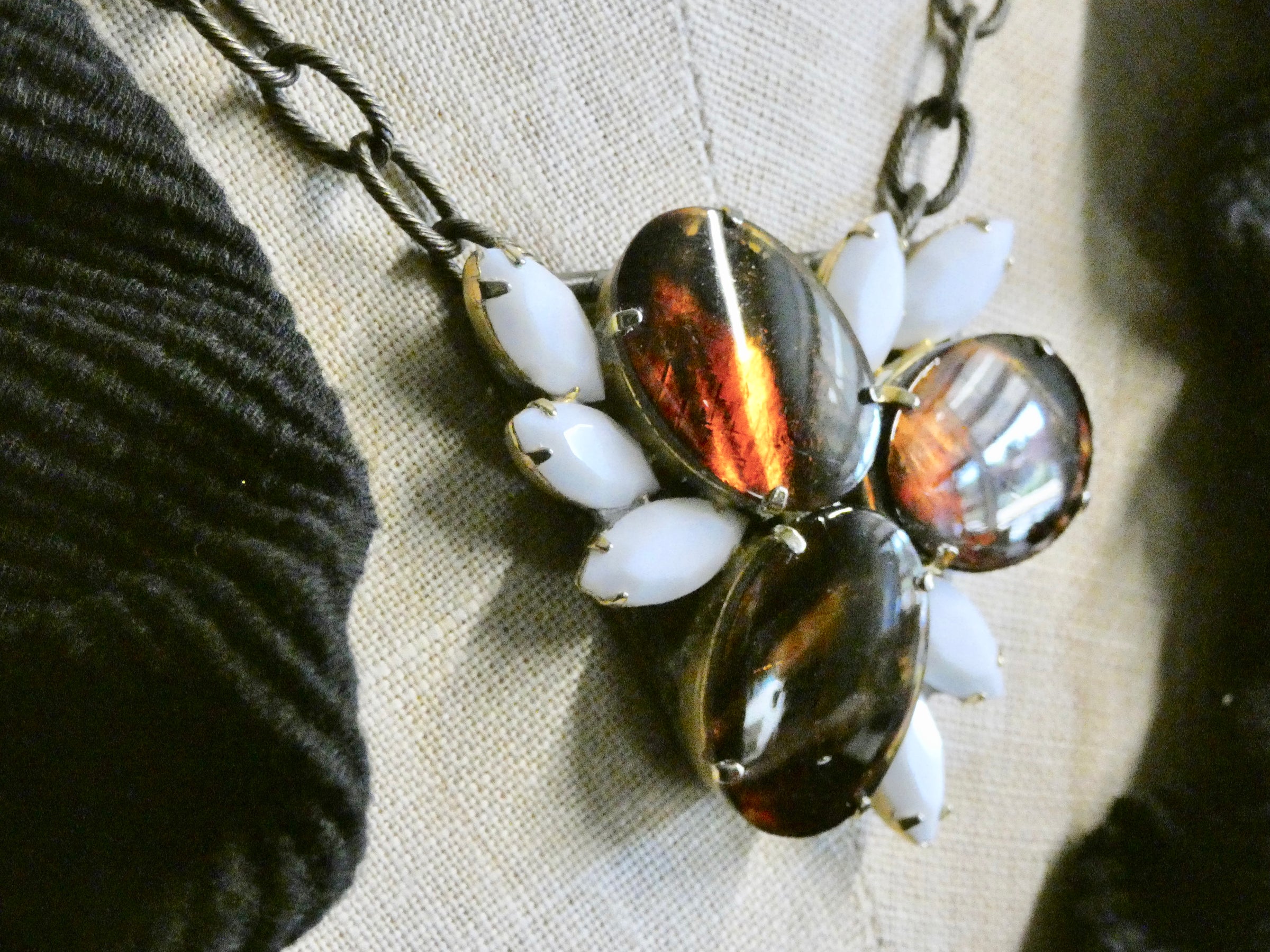 One of a Kind Vintage Tortoise and chalk White Necklace