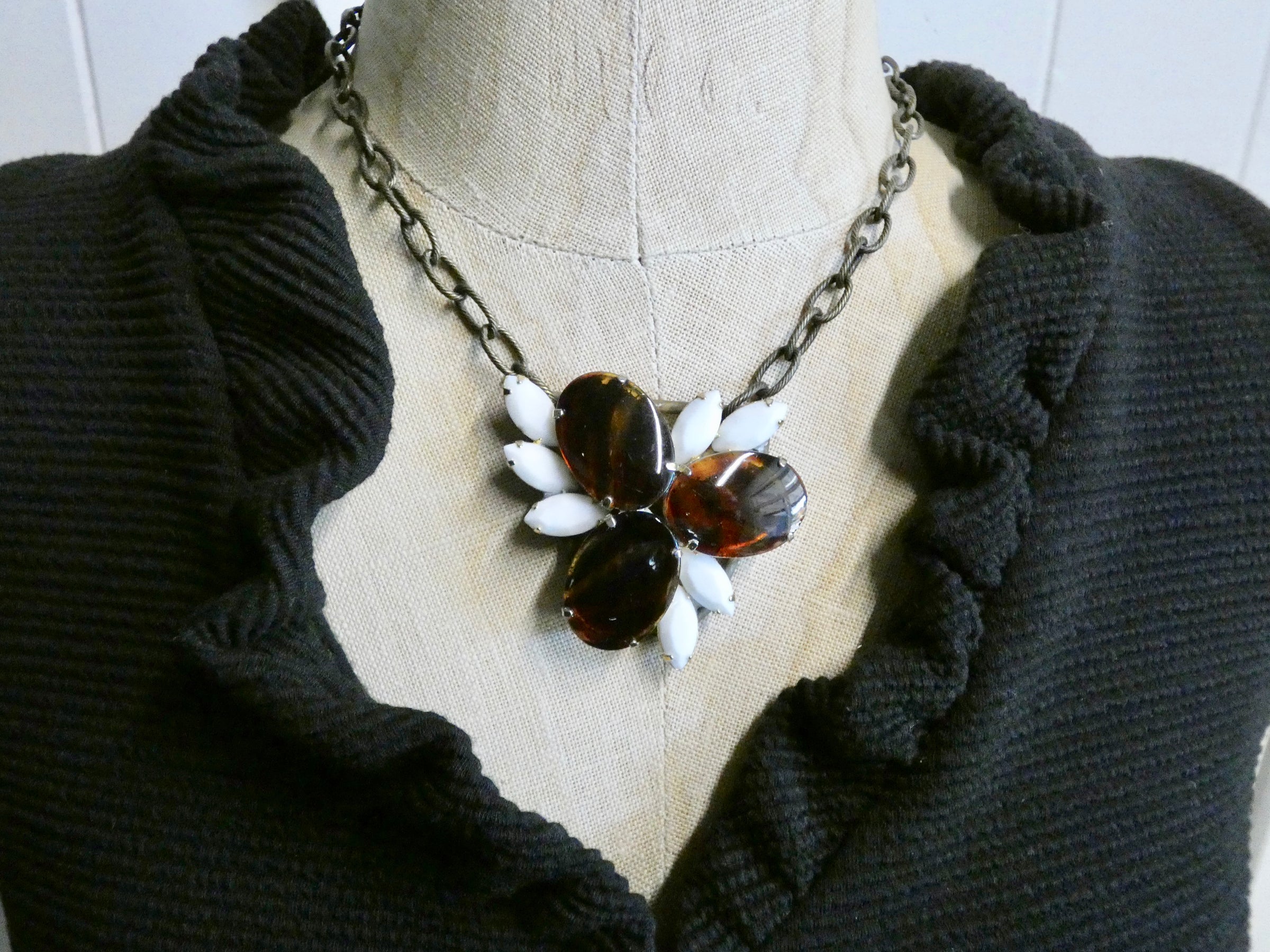 One of a Kind Vintage Tortoise and chalk White Necklace