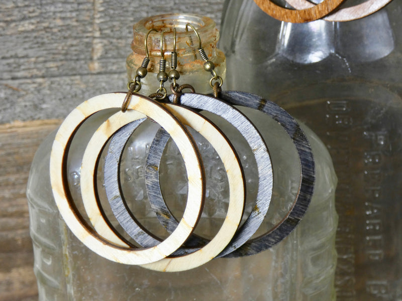 Wooden Circle Earrings, Ebony Birch Medium Circle Infinity Earrings