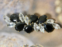 One of a Kind Vintage Black and Crystal Pin, prong set crystal stones