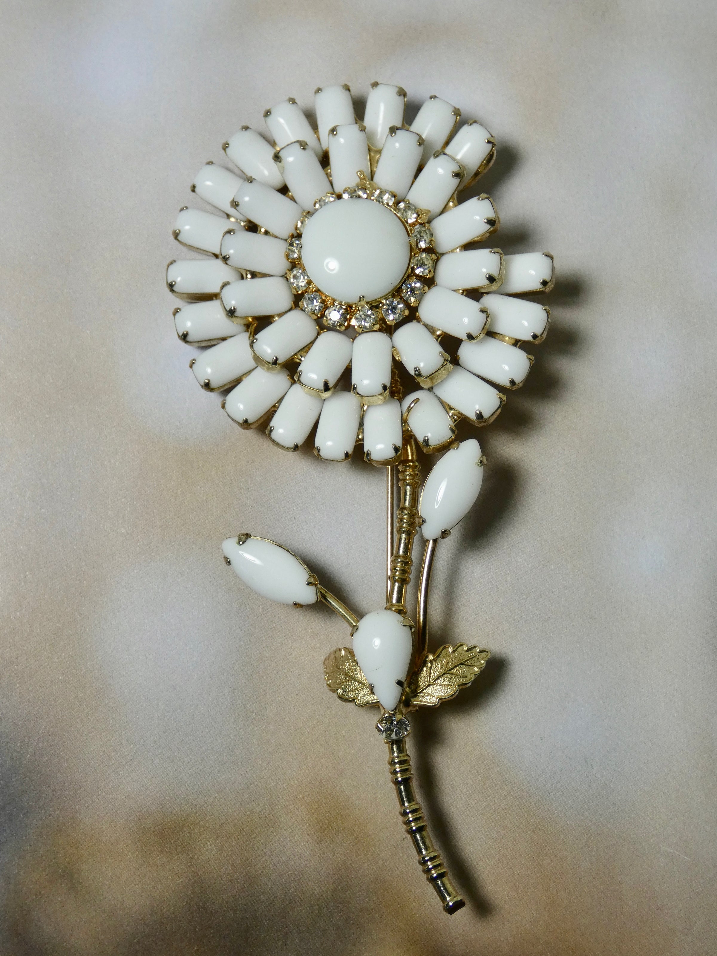 One of a Kind Vintage Pin, Stunning White Flower prong set stones