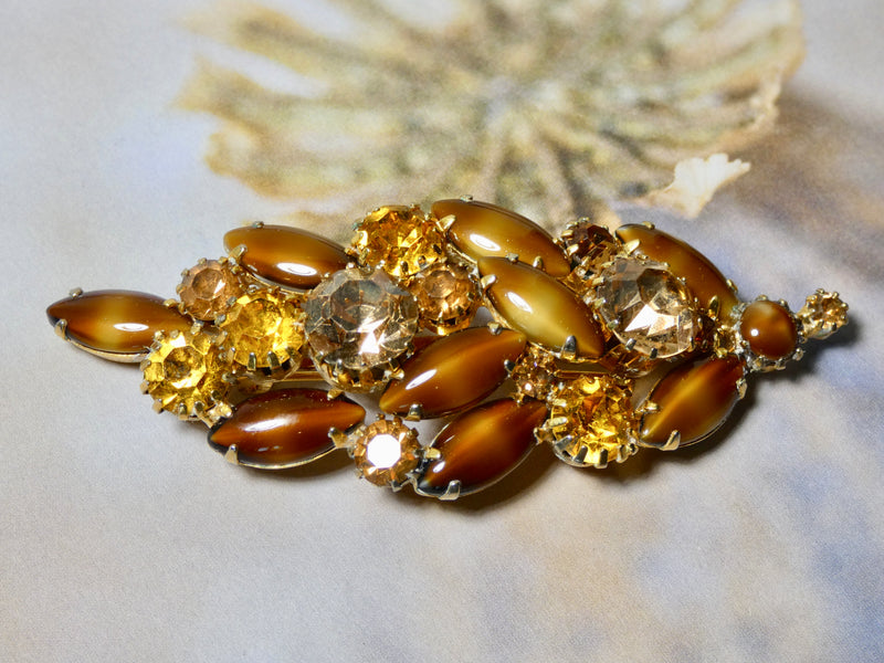 One of a Kind Vintage Brown and Topaz Pin, prong set stones