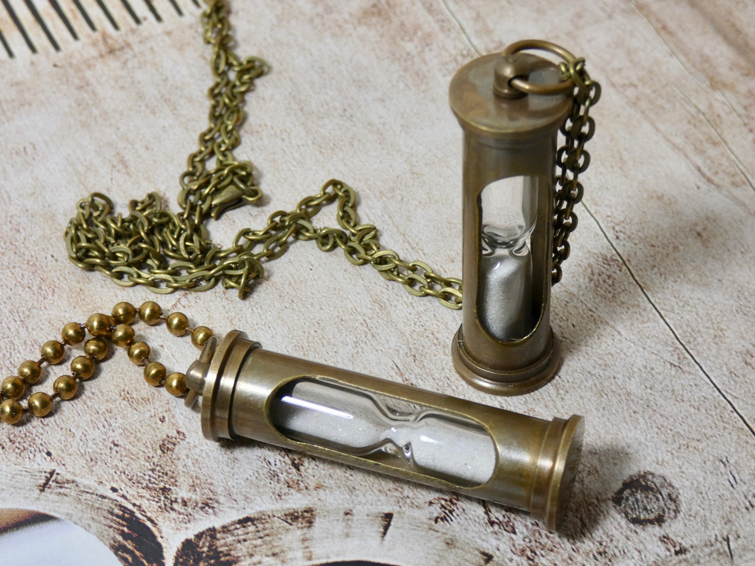 Sand Timer Necklace, Great Steampunk Dark Brass Hour Glass Necklace