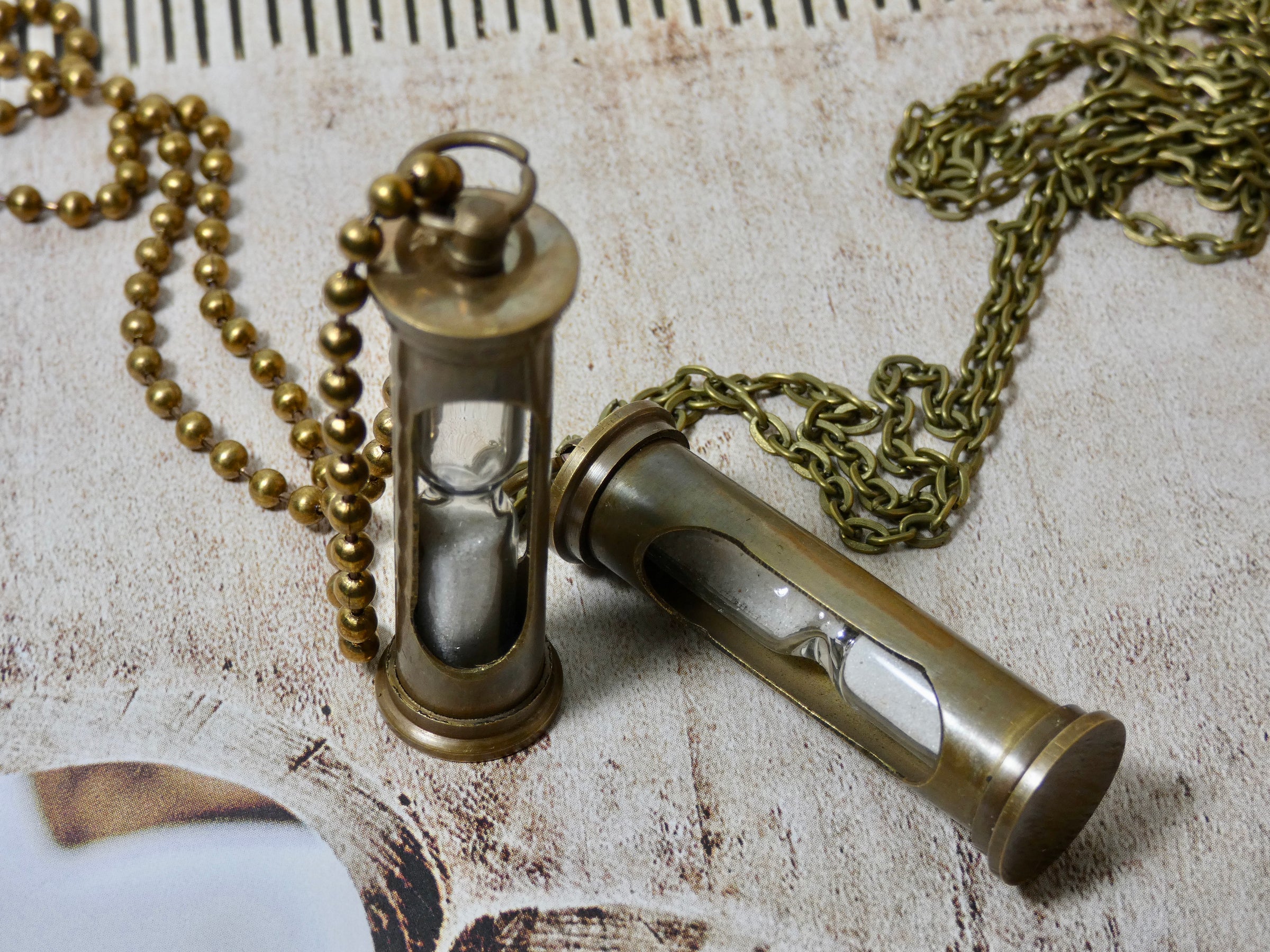 Sand Timer Necklace, Great Steampunk Dark Brass Hour Glass Necklace
