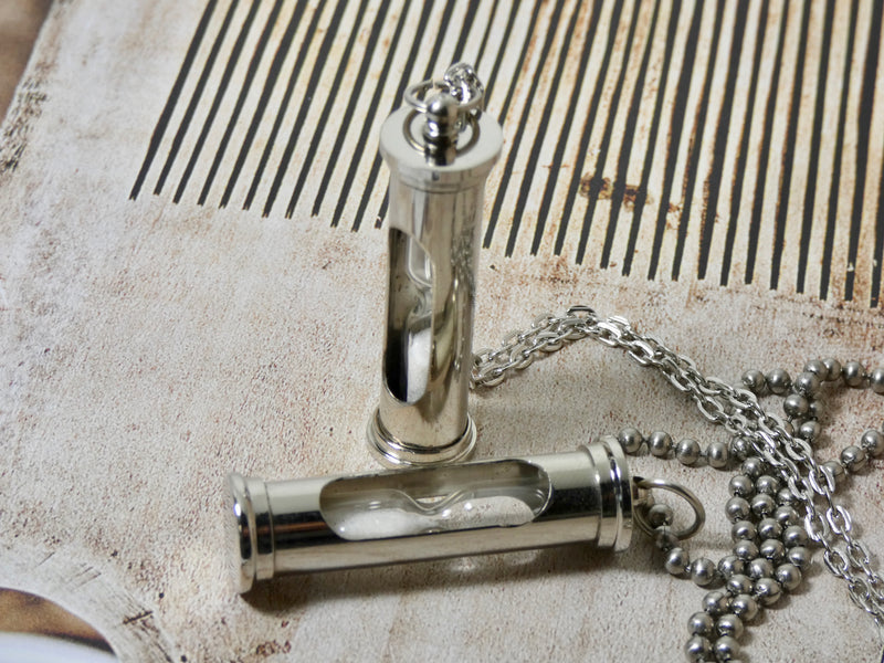 Sand Timer Necklace, Great Steampunk Silver Hour Glass Necklace