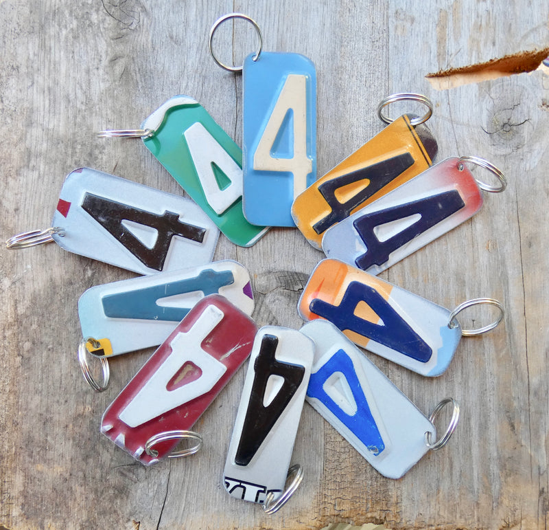 Number 4 Key Chain from repurposed License Plates