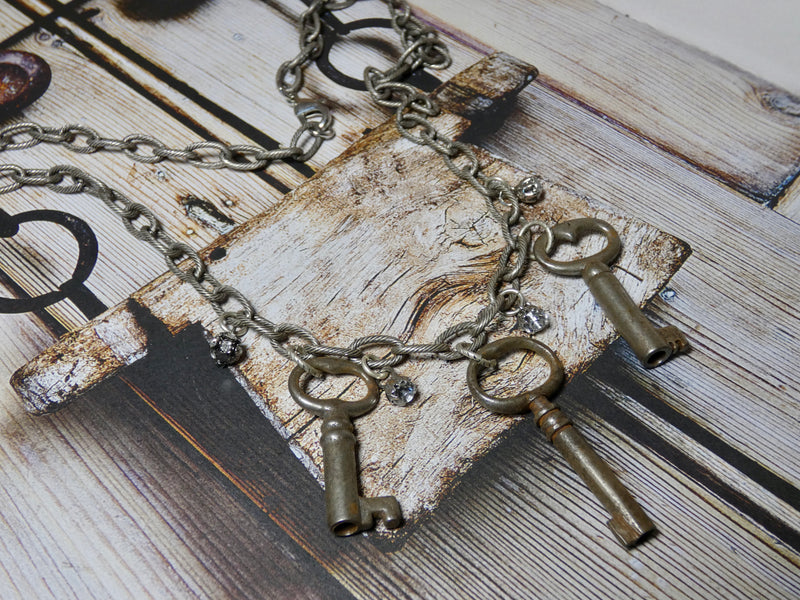 Only What is Needed Contrasting Chain, Antique Key Necklace