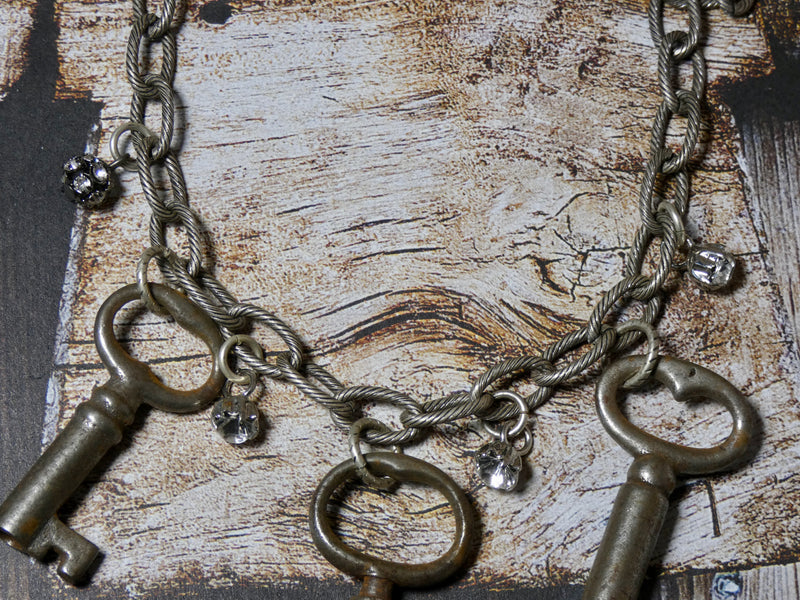 Vintage One of a Kind Multi Skeleton Key Necklace, Silver Keys