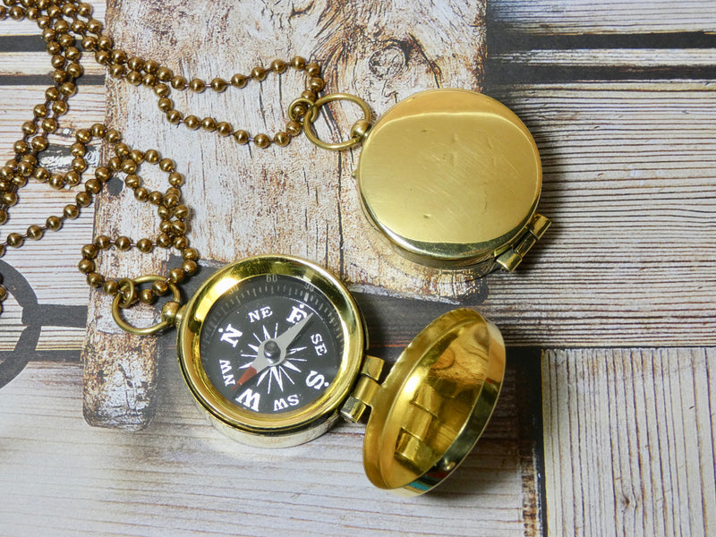 Compass with cover Necklace, Brass Compass Pendant
