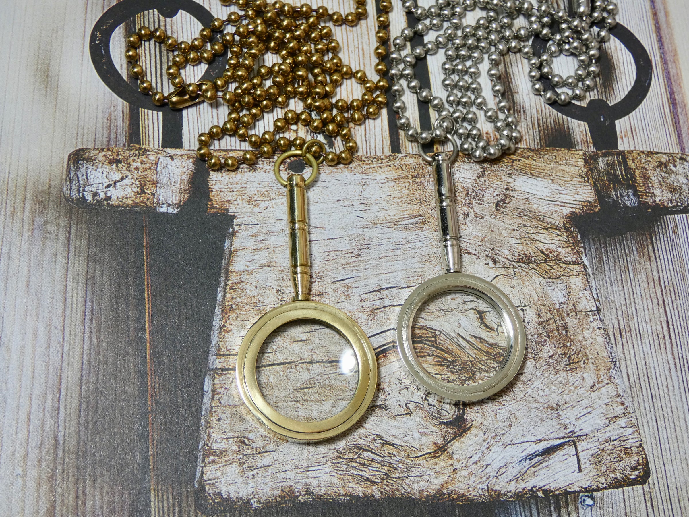 Magnifying Glass Necklace, Brass Handle Pendant