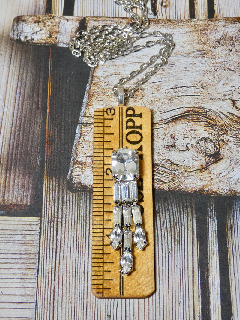 Vintage Ruler Necklace, One of a kind Rhinestone Pendant