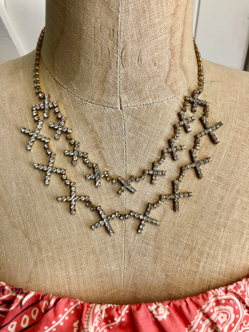 One of a Kind Double Strand Vintage Rhinestone XXX Necklace