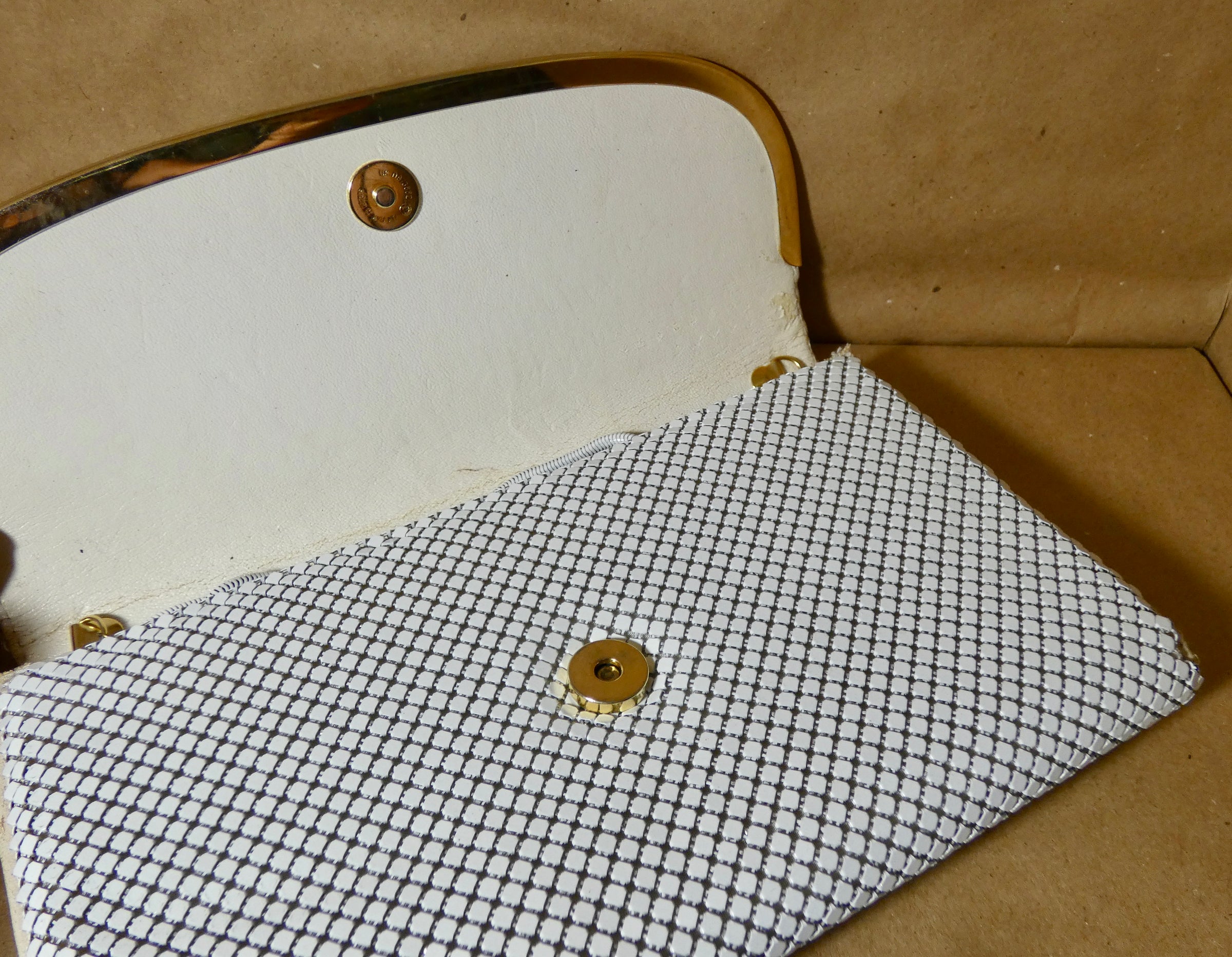 Vintage Handbag, White Mesh Chain Mail Purse