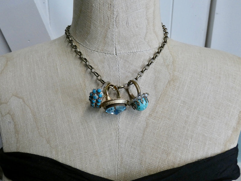 One of a Kind Vintage Charm Necklace with repurposed vintage rings