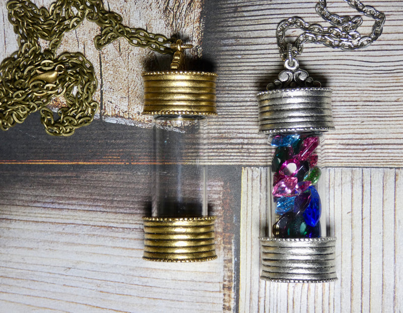 Urn Pendant, Silver and Glass Empty Bottle Necklace