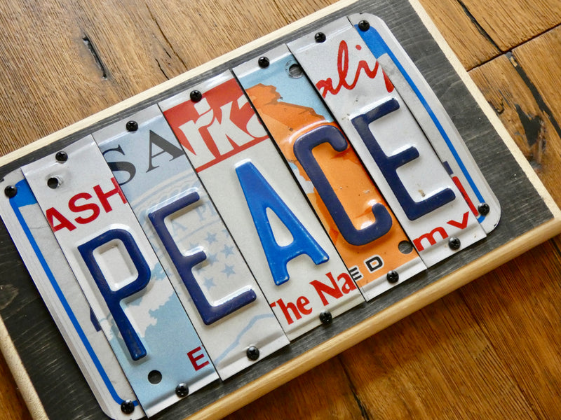 PEACE Sign with repurposed License Plates