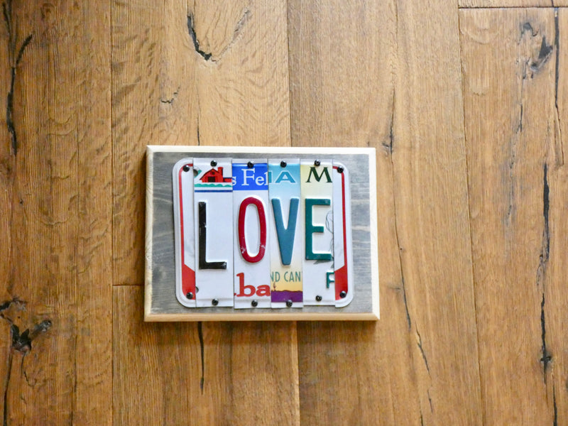 LOVE Sign made with repurposed License Plates