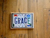 GRACE Sign made with repurposed License Plates