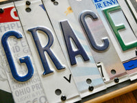 GRACE Sign made with repurposed License Plates