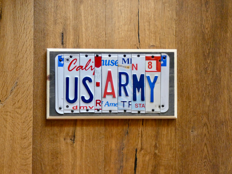 US ARMY Sign made with repurposed License Plates
