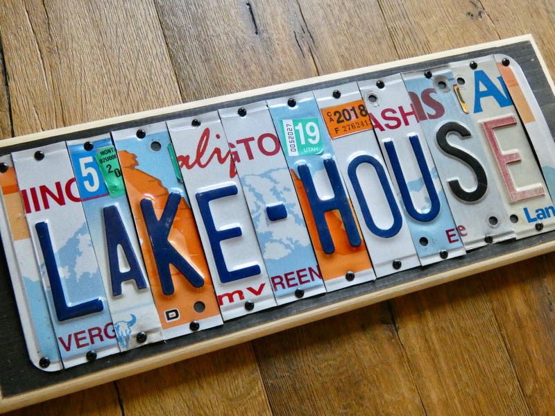 LAKE HOUSE Sign made with repurposed License Plates