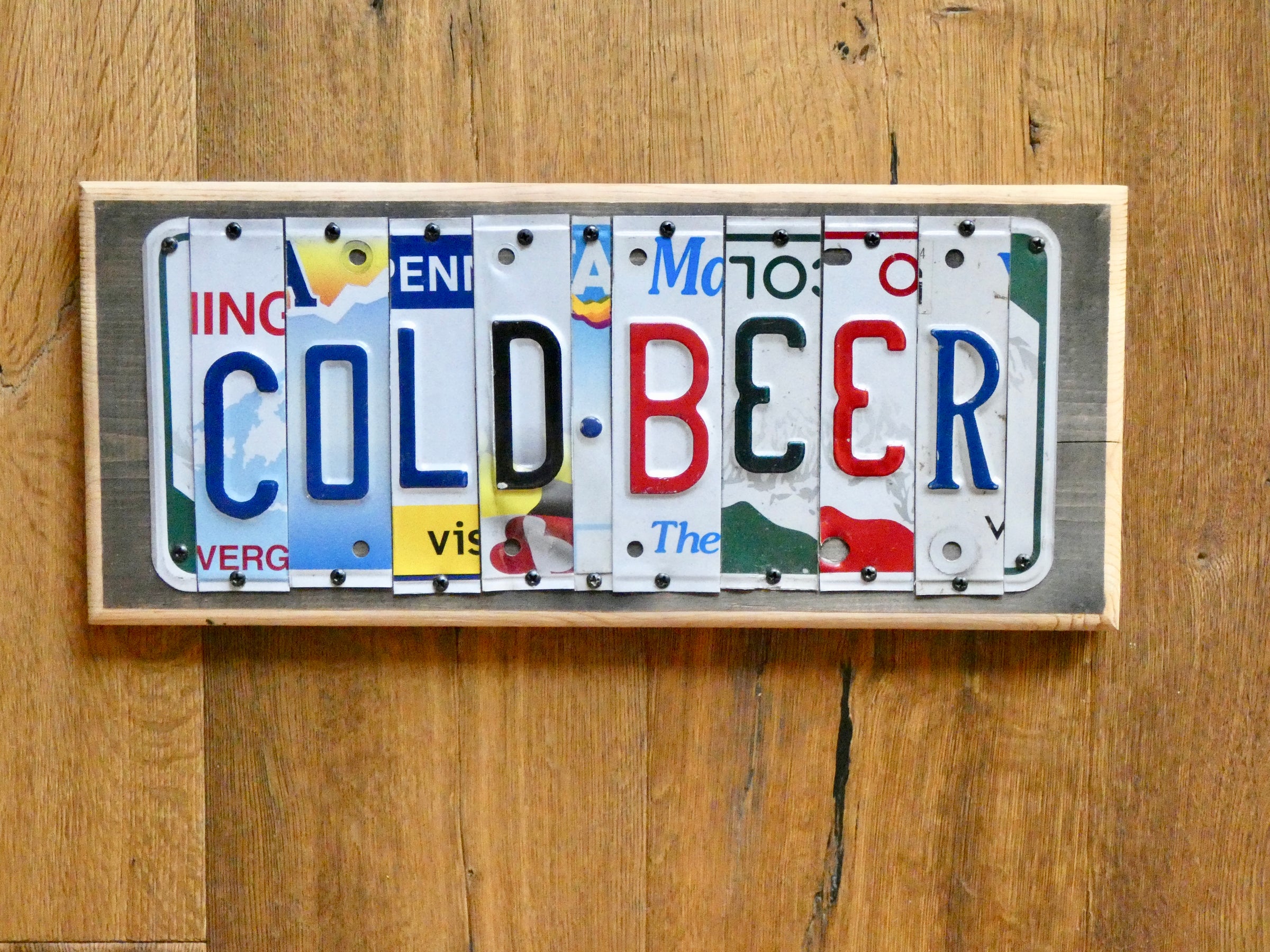 COLD BEER Sign with repurposed License Plates