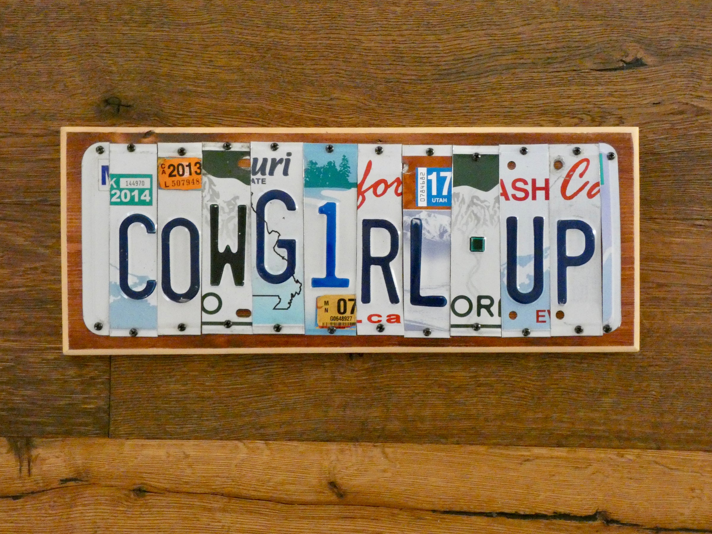 Cowgirl Up License Plate Sign