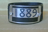 Leather Cuff Bracelet, #1889 Silver Locker Tag