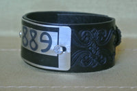 Leather Cuff Bracelet, #1889 Silver Locker Tag