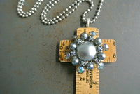 Cross Necklace - One of a Kind Vintage Wooden Ruler Pendant